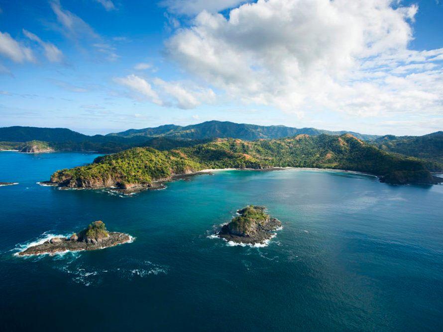 Costa Rica's Pacific coastline and forested hills